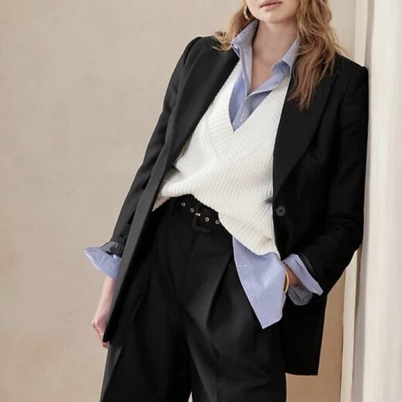 Banana Republic Sculpted Fit Italian Wool Blazer Sz 16L Tall Black Corporate - Picture 2 of 16